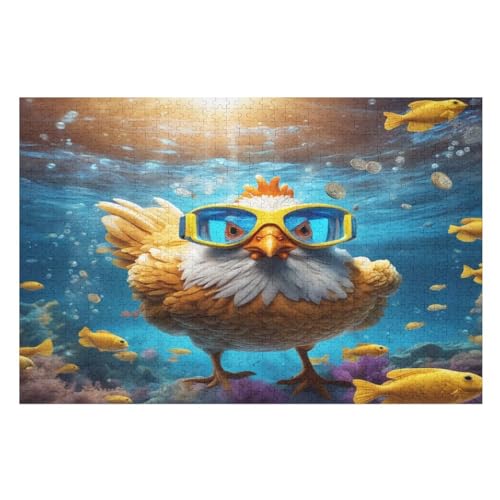 Süßes Huhn Puzzles 1000 Teile Erwachsener Kniffel Spaß Für Die Ganze Familie, Holzpuzzle Kinder Erwachsene, Impossible Puzzle Schwer （75×50cm） von LCWWW