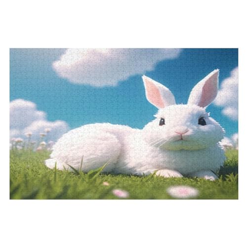 Süßes Kaninchen Holzpuzzle 1000 Teile Klassische Puzzles Erwachsene Kinder Puzzle DIY Kit Holzspielzeug Einzigartiges Geschenk （75×50cm） von LCWWW