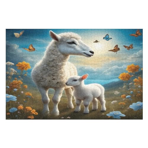 Süßes Schaf Holzpuzzle - Puzzle Für Erwachsene, 1000-teilige Puzzles Für Teenager Und Kinder, Herausfordernde Spiele （75×50cm） von LCWWW