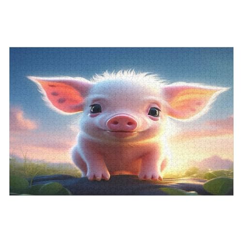Süßes Schwein 1000 Teile Puzzle Für Erwachsene, Herausforderung Puzzles - Verringerter Druck Schwieriges Holzpuzzle Für Kinder 12+ （75×50cm） von LCWWW