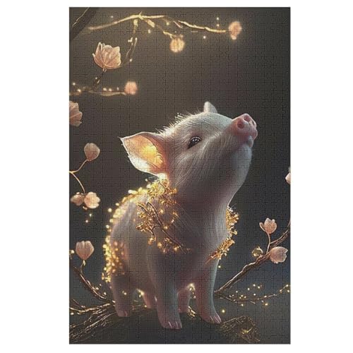 Süßes Schwein Holzpuzzle 1000 Teile Klassische Puzzles Erwachsene Kinder Puzzle DIY Kit Holzspielzeug Einzigartiges Geschenk 78×53cm von LCWWW
