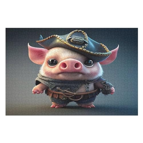 Süßes Schwein -Puzzle, 1000 Teile,Holzpuzzle Für Erwachsene Kinder, Lustiges Spielzeug, Denkspiel, Bildungsspiel, （75×50cm） von LCWWW