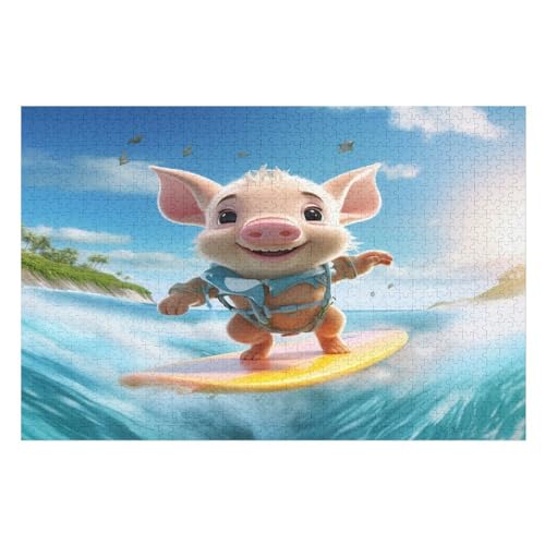 Süßes Schwein Puzzles 1000 Teile Erwachsener Kniffel Spaß Für Die Ganze Familie, Holzpuzzle Kinder Erwachsene, Impossible Puzzle Schwer （75×50cm） von LCWWW