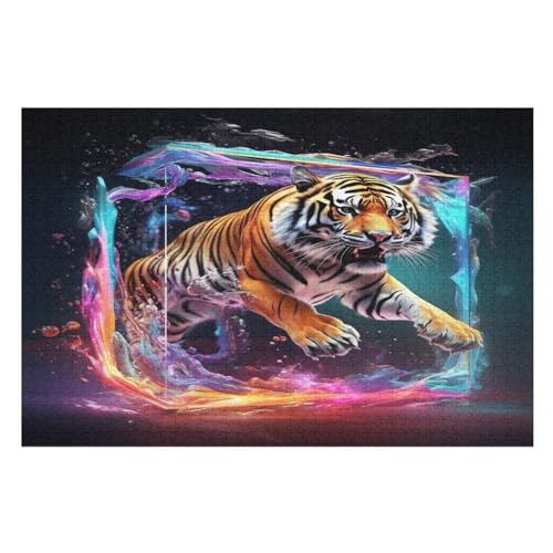 Tiger Puzzles 1000 Teile Erwachsener Kniffel Spaß Für Die Ganze Familie, Holzpuzzle Kinder Erwachsene, Impossible Puzzle Schwer （75×50cm） von LCWWW