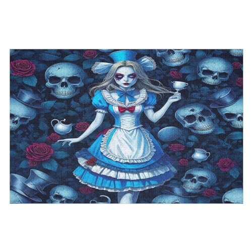 Totenkopf-Mädchen Holzpuzzle 1000 Teile Klassische Puzzles Erwachsene Kinder Puzzle DIY Kit Holzspielzeug Einzigartiges Geschenk （75×50cm） von LCWWW