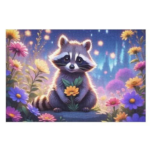 Waschbär Holzpuzzle 1000 Teile Klassische Puzzles Erwachsene Kinder Puzzle DIY Kit Holzspielzeug Einzigartiges Geschenk （75×50cm） von LCWWW