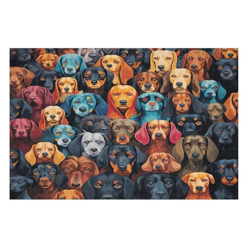 Welpen Holzpuzzle 1000 Teile, Knobelspiele Für Erwachsene, Teenager, Puzzles Unmögliche - Kinder Puzzle Zimmer Deko （75×50cm） von LCWWW