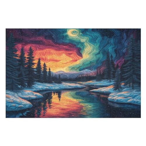 Winterliche Schneelandschaft Holzpuzzle - 1000 Teiliges Jigsaw Knobelspiel - Puzzle Für Erwachsene & Kinder - Outdoor & Reisespielzeug （75×50cm） von LCWWW