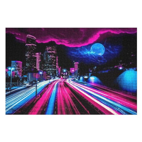 und Blaue Stadt Puzzles 1000 Teile Erwachsener Kniffel Spaß Für Die Ganze Familie, Holzpuzzle Kinder Erwachsene, Impossible Puzzle Schwer （75×50cm） von LCWWW