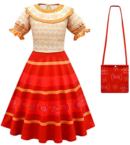 LCXYYY Dolores Cosplay Kostüm Mädchen Mirabel Schwestern Dolores Prinzessin Kleid mit Zubehör Tasche Set für Kinder Verkleidung Halloween Karneval Geburtstag Party Fancy Kleidung Höhe 90-160 cm von LCXYYY