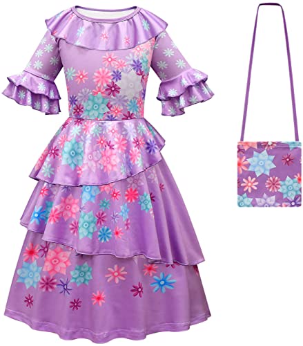 LCXYYY Isabela Verkleidung Kostüm Cosplay Isabela Violett Ballerina Kleidung mit Zubehör Tasche 2-teiliges Set für Mädchen Halloween Karneval Prinzessin Geburtstag Party Fancy Kleidung Set 100-160cm von LCXYYY