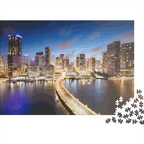 1000 Teile Puzzles Miami Downtown Puzzles für Erwachsene Holzpuzzles Lernspiel für Erwachsene Kinder 1000 Teile (75x50cm) von LCZLCZ