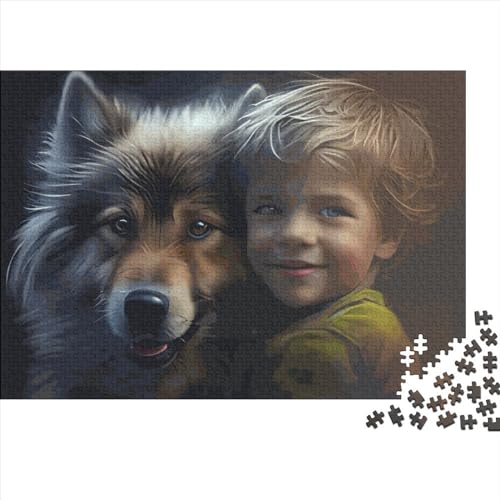 1000-teiliges Puzzle für Erwachsene, Wolf und Junge, Geschenke, kreative rechteckige Puzzles, Holzpuzzle 1000 Teile (75 x 50 cm) von LCZLCZ