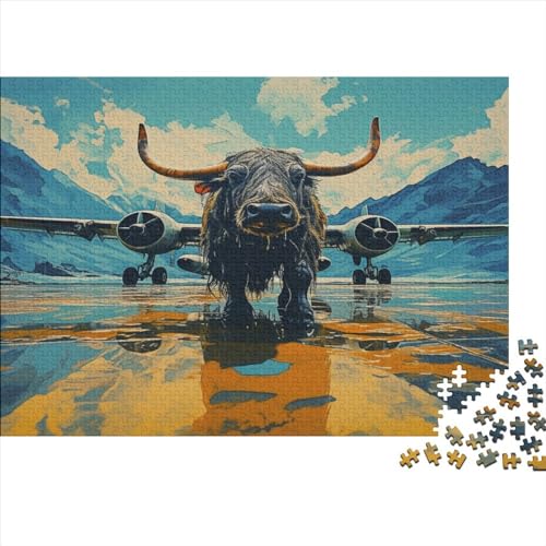 Kreative rechteckige Puzzles für Erwachsene, 300-teiliges Tier-Yak-Holzpuzzle, praktisches Spiel, Familiendekoration, 300 Teile (40 x 28 cm) von LCZLCZ