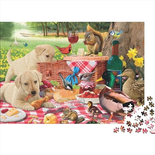 Puzzle für Erwachsene, Tierpicknick, Holzpuzzle 1000 Teile, kreatives rechteckiges Puzzle, Denksportspiel, 1000 Teile (75 x 50 cm) von LCZLCZ