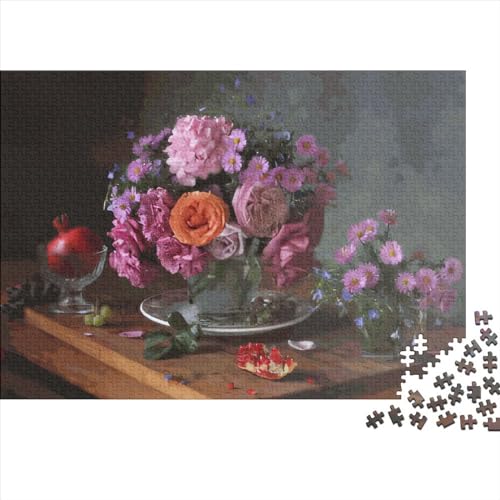 Puzzle mit Rosen und Hortensien, 500 Teile, kreatives rechteckiges großes Familienpuzzlespiel, Kunstwerk für Erwachsene, 500 Teile (52 x 38 cm) von LCZLCZ