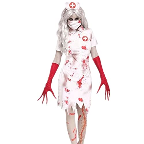 Halloween Kostüm Damen, Zombie Krankenschwester Kostüm Horror Kostüm Halloween Kostüm Krankenschwester Kostüm Gruselig Blutige Krankenschwester Kostüm Carnival Fancy Dress Party Mottoparty Cosplay von LCpddajlspig