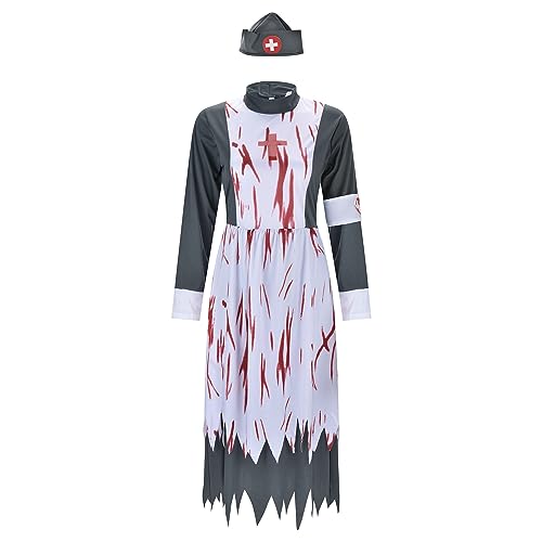 Halloween Kostüm Damen, Zombie Krankenschwester Kostüm Horror Kostüm Halloween Kostüm Krankenschwester Kostüm Gruselig Blutige Krankenschwester Kostüm Carnival Fancy Dress Party Mottoparty Cosplay von LCpddajlspig
