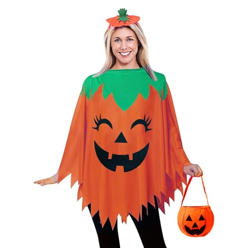 Kürbis Kostüm Damen: Halloween Kostüm Damen Kürbiskostüm 3-Teiliges Set Halloweenkostüm Kostüme Für Erwachsene Ausgefallene Halloween-Kostüm Cosplay Verkleidung Umhang Mit Mütze Und Kürbisbeutel von LCpddajlspig