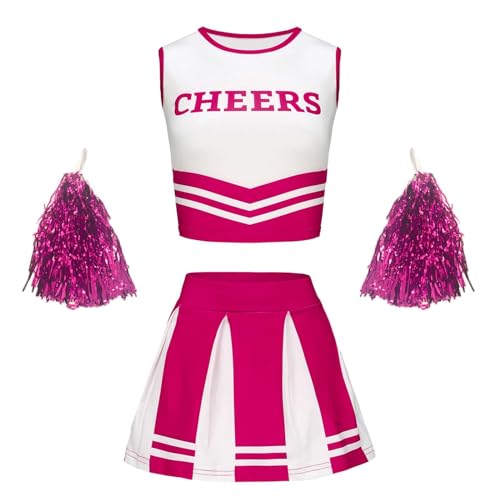 LCpddajlspig Cheerleader Kostüm, Cheerleader Kostüm Damen, Cheer-Uniform Rosa-weiß Cheerleader Costume Süßes Sexy Cheerleading-Outfit für Mädchen Damen Karneval Party von LCpddajlspig