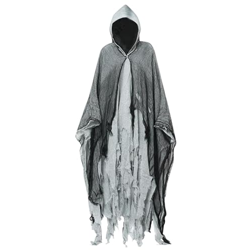 LCpddajlspig Halloween Kostüm Damen, Geister Umhang mit Kapuze Halloween Kostüm Gruselig Sensenmann Kostüm Erwachsene Halloween-Kostüm Horror Geist Cosplay Halloweenkostüm Für Damen Herren von LCpddajlspig