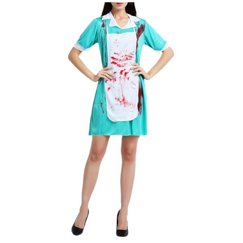 LCpddajlspig Halloween Kostüm Damen Gruselig: Krankenschwester Kostüm Horror Halloween Zombie Blutige Cosplay Karneval Mottoparty von LCpddajlspig