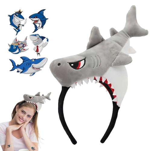 Hai Kopfband Plush Hai Hut Haifisch-Stirnband Haifisch Hai Kostüm Zubehör – Lustiger Hai Haarreif mit Tattoo Sticker – Weiches Material – Leicht und Bequem – Für Damen und Herren von LDBKLGHJ