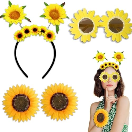 Hippie Accessoires Damen und ABBA Kostüm - Sonnenblumen Outfit und Haarschmuck für Themenpartys und Karneval von LDBKLGHJ