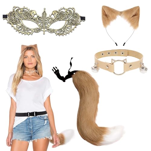LDBKLGHJ Katze Cosplay Kostüm Set Damen Katzenkostüm für Cosplay - Enthält Katzenschwanz, Katzenohren Haarreif, Katzenkostüm, Catwoman Kostüm, Cat Ears und Halsband - Ideal für Halloween und Karneval von LDBKLGHJ
