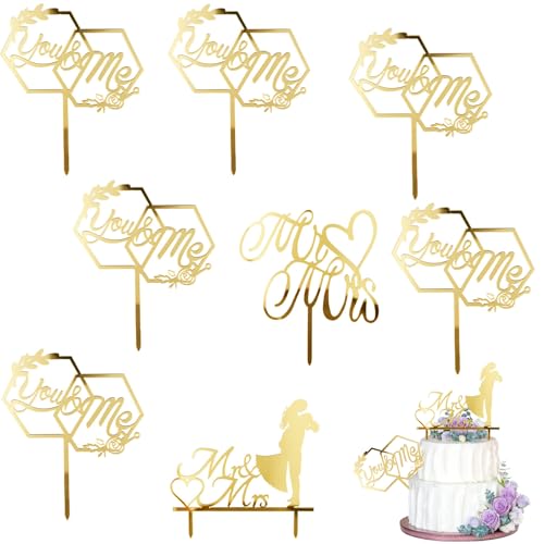 LDBKLGHJ 8 Stück MR & MRS Cake Topper Romantische Acryl-Kuchendekoration für Valentinstag & Hochzeit für Verlobung und Liebe von LDBKLGHJ