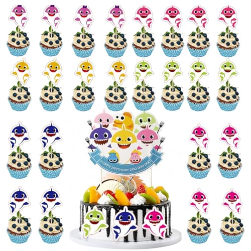 Hai Tortendeko Geburtstag, 25 Stück Shark Tortentopper Kinder Geburtstags Dekoration Ozean Thema Torten Dekoration Shark Party-Kuchendeko,Kuchen Topper Für Babypartys Hai Tortendeko Geburtstag, 25 Stück Shark Tortentopper Kinder Geburtstags Dekoration Ozean Thema Torten Dekoration Shark Party-Kuchendeko,Kuchen Topper Für Babypartys von LDDYKZY