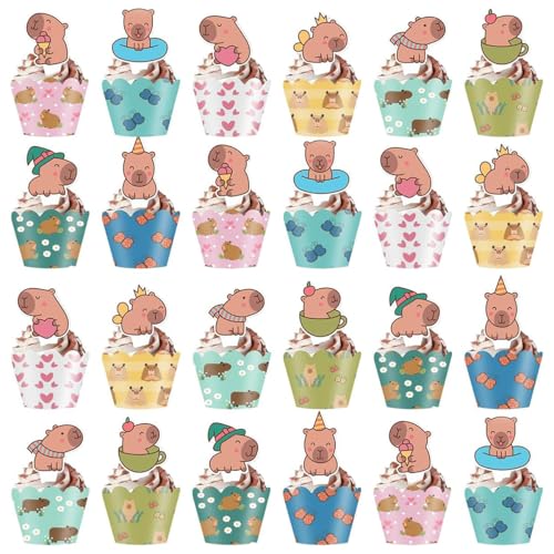 Kinder Cupcake Topper 48 Stück Cartoon Cupcake Topper Deko Tortendeko Capybara Party Dekorationsset Topper mit Tiermotiven für Kinder, Jungen, Mädchen, Geburtstagsparty, Babyparty Kinder Cupcake Topper 48 Stück Cartoon Cupcake Topper Deko Tortendeko Capybara Party Dekorationsset Topper mit Tiermotiven für Kinder, Jungen, Mädchen, Geburtstagsparty, Babyparty von LDDYKZY