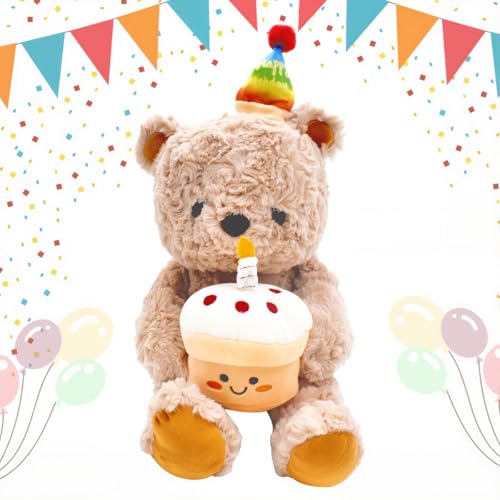 LDDYKZY Teddy Plüschtier, Happy Birthday Bear Plüsch, Stofftiere Teddybären Plüschtier, Niedliche Kuscheltier Plüschbär mit Kuchen und Hat, Geburtstagsgeschenk für Kinder Jungen Mädchen Geburtstag von LDDYKZY