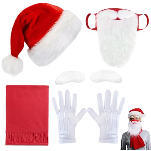LDDYKZY Weihnachtsmann Kostüm Set, 4-teilige lustige Erwachsene und Kinder Weihnachtsfeier Rolle Cosplay Kostüme Klassischer Hut Roter Schal Handschuhe Bart Maske für Weihnachtsfeier Dekorationen LDDYKZY Weihnachtsmann Kostüm Set, 4-teilige lustige Erwachsene und Kinder Weihnachtsfeier Rolle Cosplay Kostüme Klassischer Hut Roter Schal Handschuhe Bart Maske für Weihnachtsfeier Dekorationen von LDDYKZY