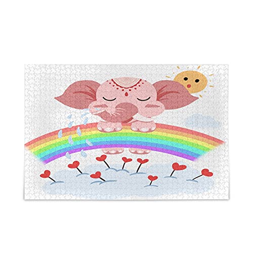 Rosa Elefanten-Regenbogen Puzzles 500 1000 Teile für Erwachsene Spielzeug Puzzle Spiel für Mädchen(Jedes Foto kann individuell angepasst Werden) von LDIYEU
