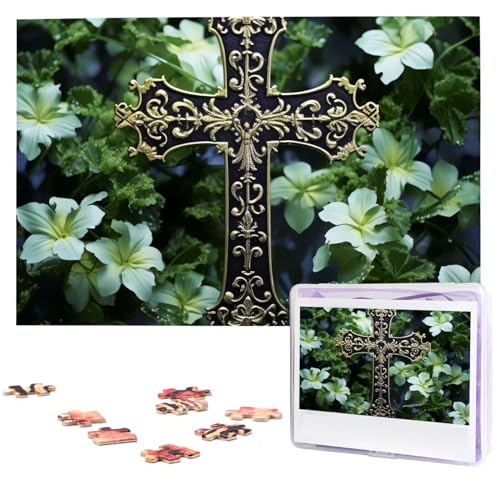 Holzpuzzle, 1000 Teile für Erwachsene, personalisierbar, schwarzes Kreuz zwischen grünen Blumen, interessantes Puzzle, personalisierte Fotopuzzle, Geschenk für Urlaub, Geburtstag, Hochzeit Holzpuzzle, 1000 Teile für Erwachsene, personalisierbar, schwarzes Kreuz zwischen grünen Blumen, interessantes Puzzle, personalisierte Fotopuzzle, Geschenk für Urlaub, Geburtstag, Hochzeit von LDTVSFZQ