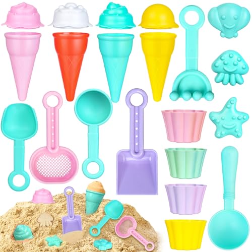 Sandspielzeug für Kinder, 21-teiliges Sandspielzeug-Set mit Eis-Formen & Tragetasche | Strandspielzeug ab 3 Jahre | Strand Sandkasten Spielzeug für Mädchen & Jungen | Inkl Schaufel, Sieb, Sandförmchen Sandspielzeug für Kinder, 21-teiliges Sandspielzeug-Set mit Eis-Formen & Tragetasche | Strandspielzeug ab 3 Jahre | Strand Sandkasten Spielzeug für Mädchen & Jungen | Inkl Schaufel, Sieb, Sandförmchen von LDUMODUW