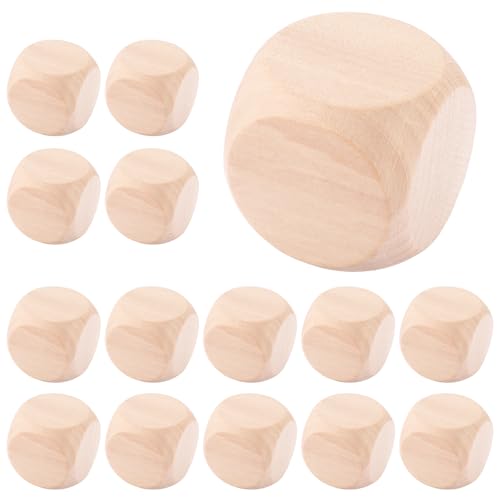 LDXDRU 15 Stück Holzwürfel Würfel 50MM Würfelwürfel Blanko Würfel Blank Plain Unlaint Wood Six Sided Runden Ecken für Malen, Montage-Stempel, Handwerk Brettspiele, Spielrequisitenherstellung von LDXDRU