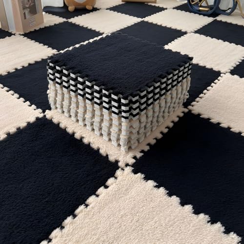 0,39 Zoll Dicke Schaumstoff-Bodenmatte, Ineinandergreifende Eva-Puzzle Fliesen, Waschbar und Leicht Zu Reinigen, Weicher Plüschteppich für Das Fitnessstudio Zu Hause(Black+Brown,100 pces) von LDZDGD