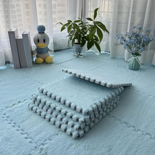 0,39 Zoll Dicke Schaumstoff-Bodenmatte, Ineinandergreifende Eva-Puzzle Fliesen, Waschbar und Leicht Zu Reinigen, Weicher Plüschteppich für Das Fitnessstudio Zu Hause(Light Blue,50 pces) von LDZDGD