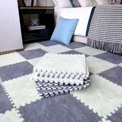 0,39 Zoll Dicke Schaumstoff-Bodenmatte, Ineinandergreifende Eva-Puzzle Fliesen, Waschbar und Leicht Zu Reinigen, Weicher Plüschteppich für Das Fitnessstudio Zu Hause(Light Gray+White,24 pces) von LDZDGD
