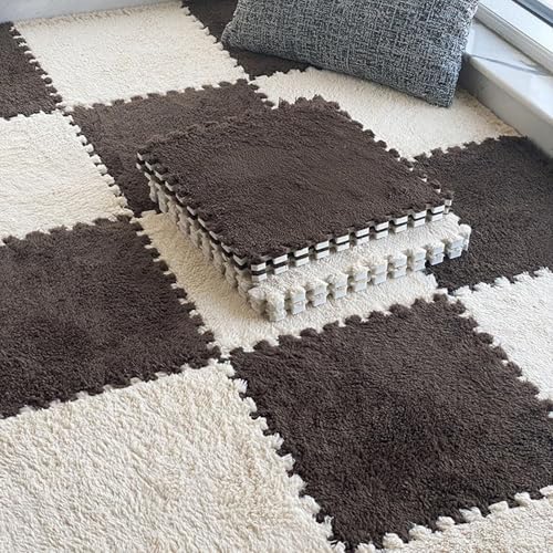Bodenmatte aus Weichem Puzzle-Schaumstoff, 0,39 Zoll Dicke, Ineinandergreifende Teppichfliesen für Schlafzimmer, Wohnzimmer, Spielzimmer – rutschfest und Waschbar(Black+White,12 pces) von LDZDGD