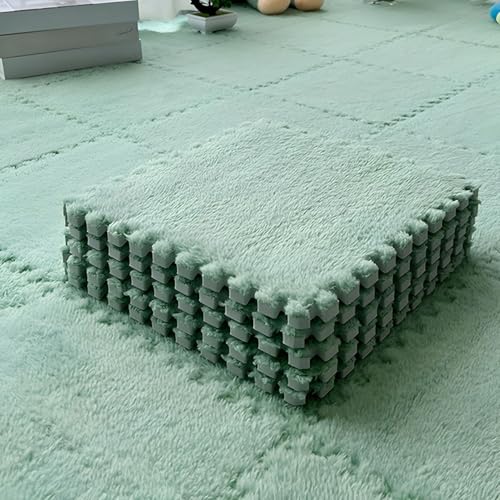 Bodenmatte aus Weichem Puzzle-Schaumstoff, 0,39 Zoll Dicke, Ineinandergreifende Teppichfliesen für Schlafzimmer, Wohnzimmer, Spielzimmer – rutschfest und Waschbar(Light Green,50 pces) von LDZDGD