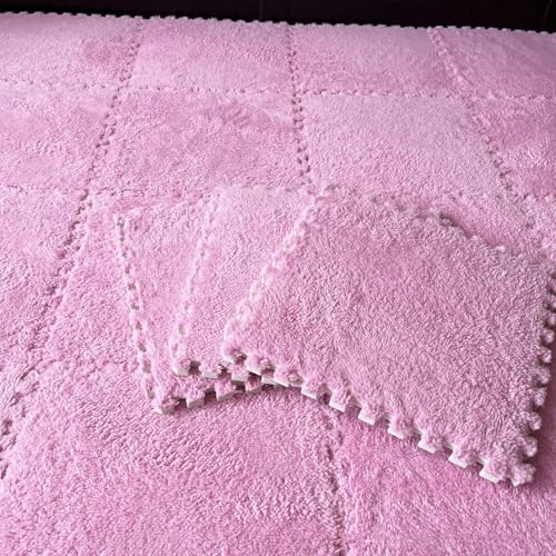 Bodenmatte aus Weichem Puzzle-Schaumstoff, 0,39 Zoll Dicke, Ineinandergreifende Teppichfliesen für Schlafzimmer, Wohnzimmer, Spielzimmer – rutschfest und Waschbar(Pink,50 pces) von LDZDGD