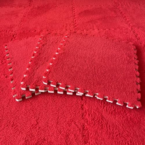 Bodenmatte aus Weichem Puzzle-Schaumstoff, 0,39 Zoll Dicke, Ineinandergreifende Teppichfliesen für Schlafzimmer, Wohnzimmer, Spielzimmer – rutschfest und Waschbar(Red,24 pces) von LDZDGD