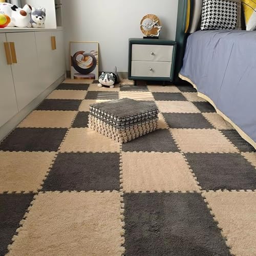 Bodenmatten Aus Puzzle Schaumstoff, Ineinandergreifende Eva-Fliesen, 0,39 Zoll Dick, Weicher, Rutschfester Teppich für Zuhause, Fitnessstudio, Spielzimmer, Yoga und Pilates(Coffee+Brown,12 pces) von LDZDGD