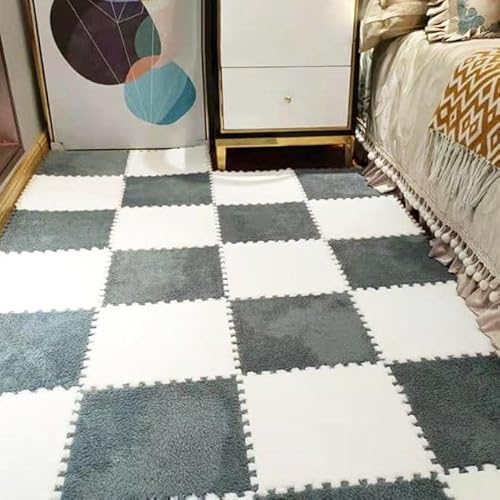 Bodenmatten Aus Puzzle Schaumstoff, Ineinandergreifende Eva-Fliesen, 0,39 Zoll Dick, Weicher, Rutschfester Teppich für Zuhause, Fitnessstudio, Spielzimmer, Yoga und Pilates(Cyan+White,50 pces) von LDZDGD