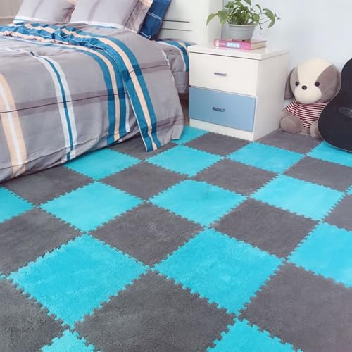 Bodenmatten Aus Puzzle Schaumstoff, Ineinandergreifende Eva-Fliesen, 0,39 Zoll Dick, Weicher, Rutschfester Teppich für Zuhause, Fitnessstudio, Spielzimmer, Yoga und Pilates(Gray+Dark Blue,12 pces) von LDZDGD