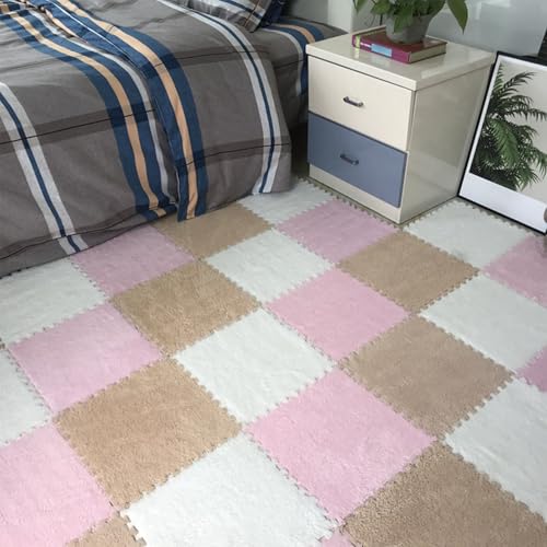 Bodenmatten Aus Puzzle Schaumstoff, Ineinandergreifende Eva-Fliesen, 0,39 Zoll Dick, Weicher, Rutschfester Teppich für Zuhause, Fitnessstudio, Spielzimmer, Yoga und Pilates(Pink+White+Brown,50 pces) von LDZDGD