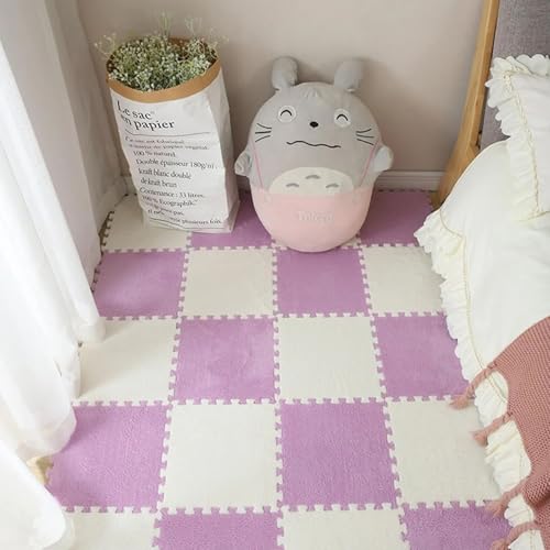 Bodenmatten Aus Puzzle Schaumstoff, Ineinandergreifende Eva-Fliesen, 0,39 Zoll Dick, Weicher, Rutschfester Teppich für Zuhause, Fitnessstudio, Spielzimmer, Yoga und Pilates(Pink+White,100 pces) von LDZDGD